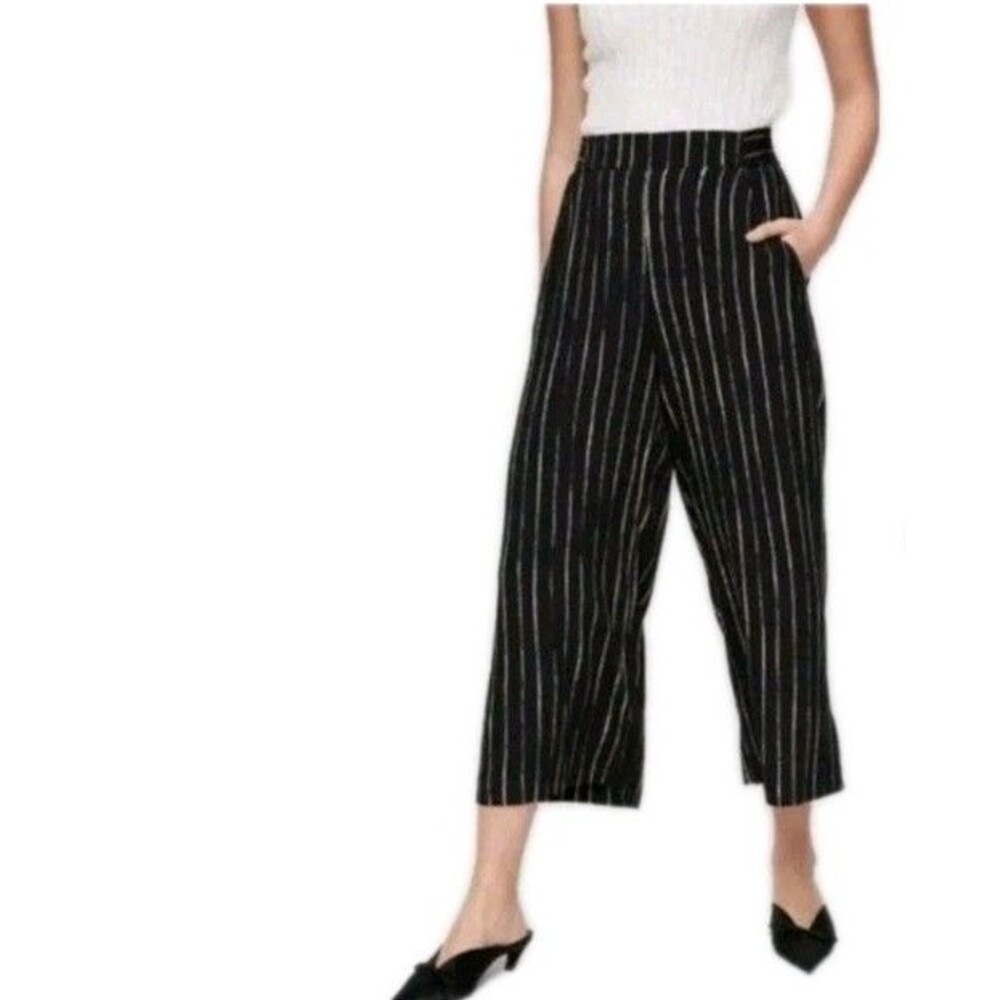 Aritzia Wilfred Women Faun Black Striped Wide Leg Rayon Crop Pants S